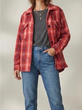 Lucky Brand Red Plaid Oversized Shacket Shirt Jacket Women’s Size Medium